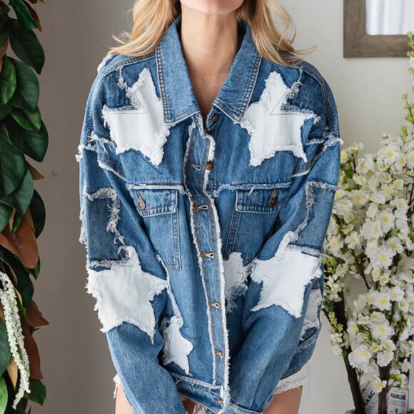OH1 Oli and Hali Washed Star Patchwork Denim Jacket - Picture 4 of 5